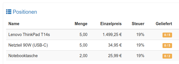 Beispiel - Bestellungs-Positionen