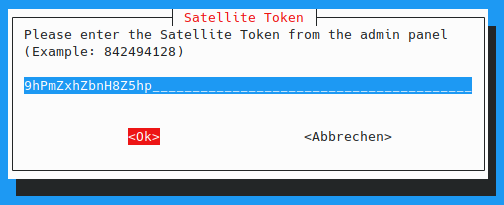 Eingabe des Zugangscodes / Token