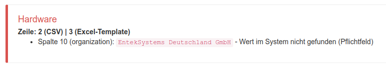 Fehler beim Datenimport