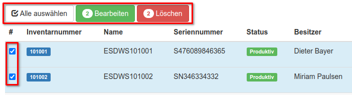 Sammel-Aktionen für Assets