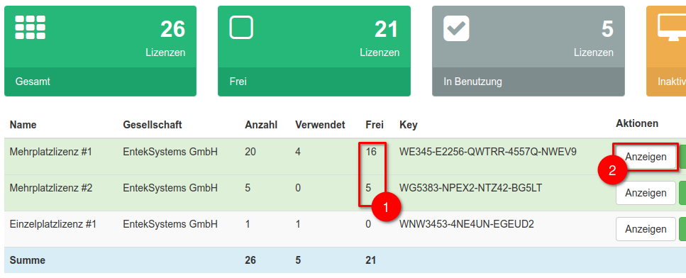 Aufrufen der Lizenzzuweisungen