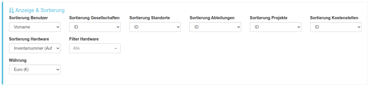 Einstellungsoptionen - Anzeige & Sortierung