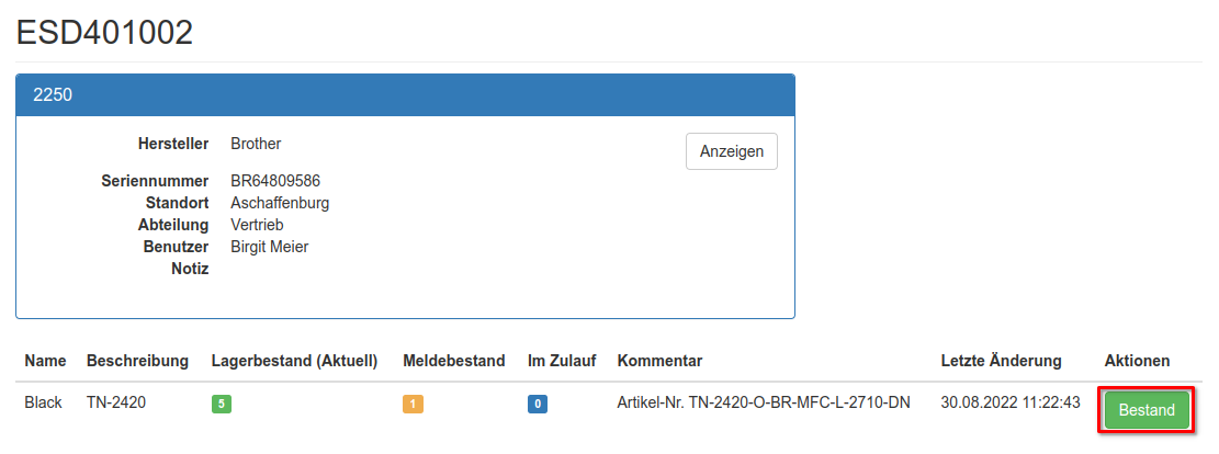 Anpassung des Bestandes