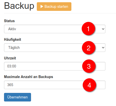 Einstellungen des automatischen Backups