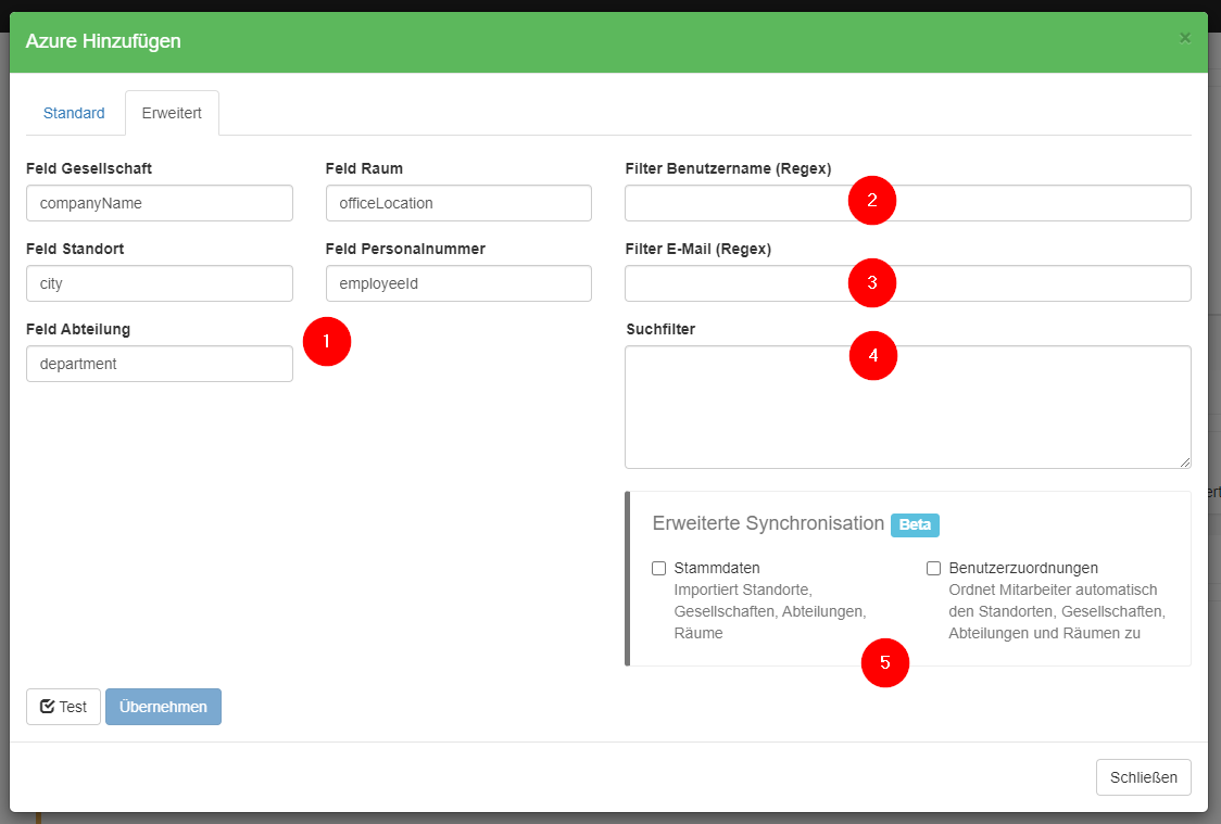Erweiterte Konfiguration für den Azure AD Zugriff