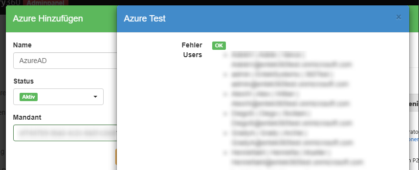 Testergebnisse Azure AD Abfrage