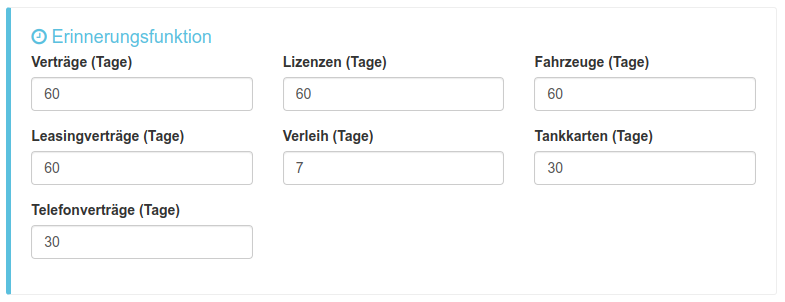 Einstellungsbereich Erinnerungsfunktionen