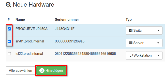 Importieren der markierten Geräte