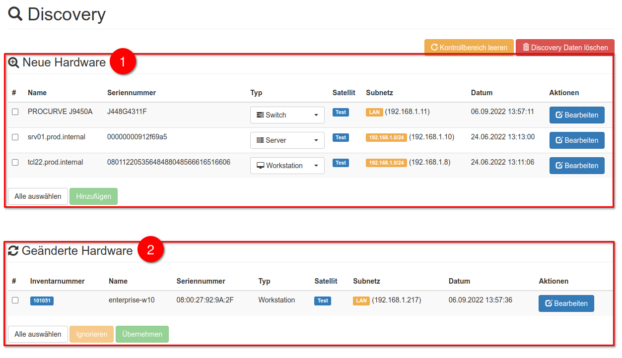 Aufteilung des Kontrollbereichs