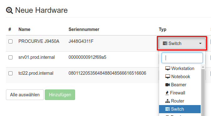 Änderung des erkannten Hardwaretyps