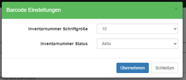Barcode Einstellungen