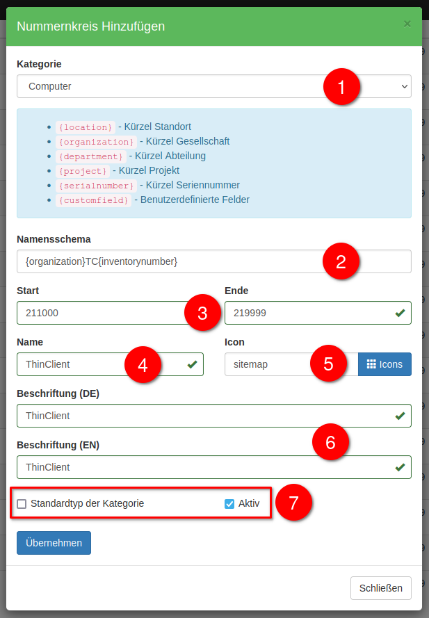 Nummernkreis hinzufügen
