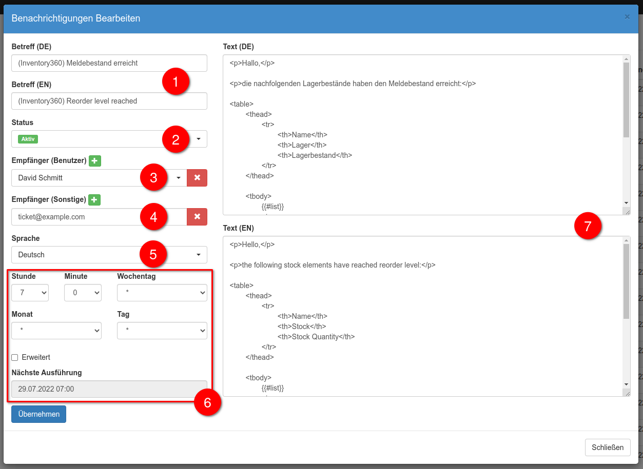 Bearbeiten einer Standard-Benachrichtigung