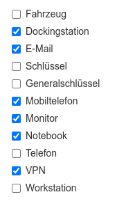 Selektion der benötigten Betriebsmittel