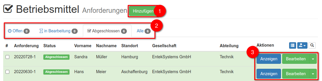 Funktionen des Anforderungsbereichs