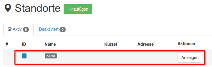 Standardeintrag - Assets ohne Zuordnung