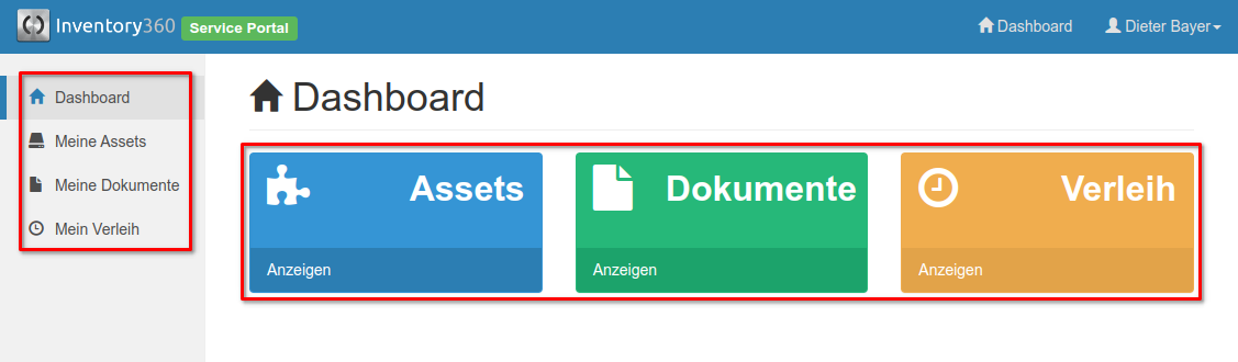 Dashboard Bereiche