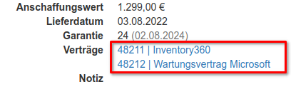 Zugeordnete Verträge eines Hardware Assets