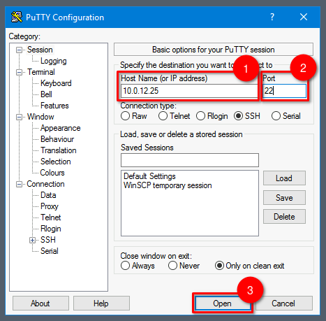 Konsolenzugriff über PuTTY / SSH