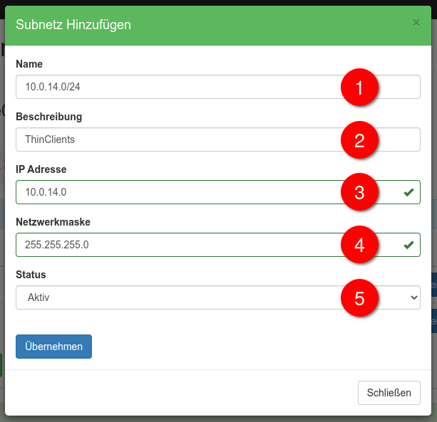 Anlegen eines neuen Subnetzes