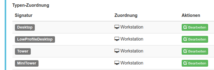 Zuordnung von Hardwaretypen