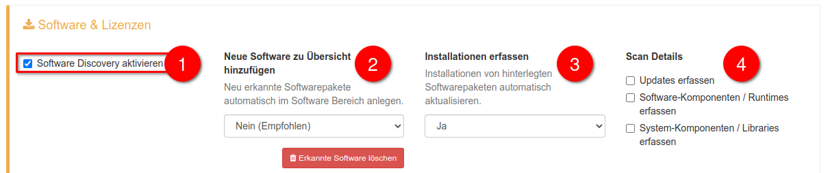 Einstellungsoptionen Software Erkennung