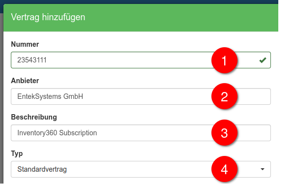 Eingabe der Vertragsdaten