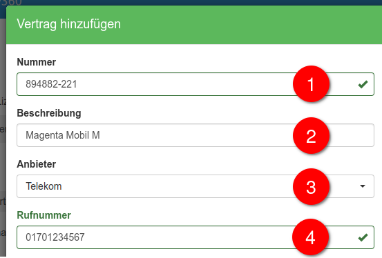 Eingabe der Vertragsdaten