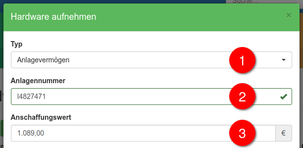 FIBU Daten für die Hardware Aufnahme