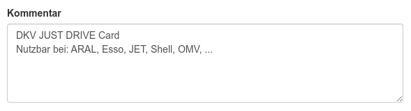 Kommentarfeld für Zusatzinformationen