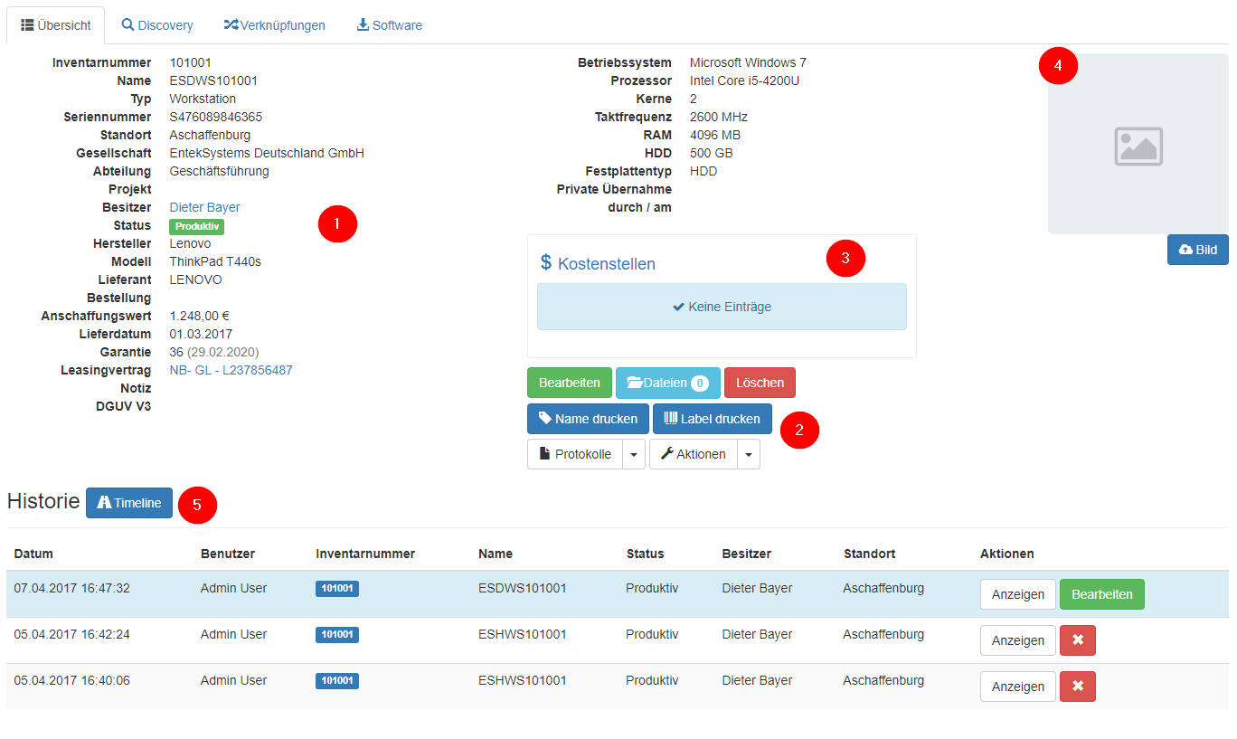 Übersicht der Asset Informationen