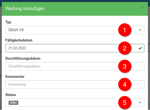 Hinzufügen einer anstehenden Wartung