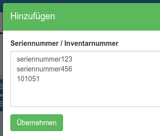 Manuelle Eingabe von Seriennummer / Inventarnummern