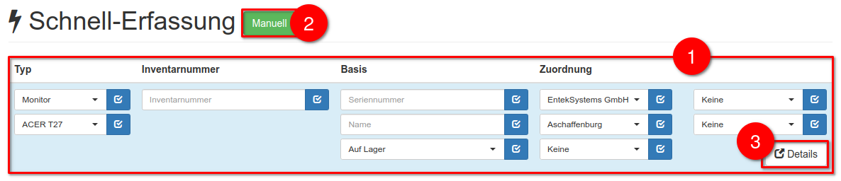 Öffnen der Schnell-Erfassung