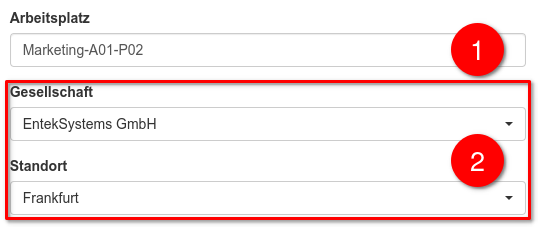 Angaben zu Arbeitsplatz, Gesellschaft und Standort