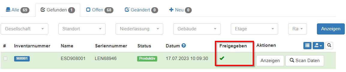 Freigabe Dialog in der Inventur-Prüfung