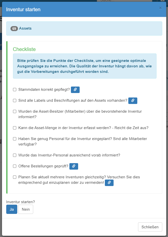 Fragekatalog - Inventur starten