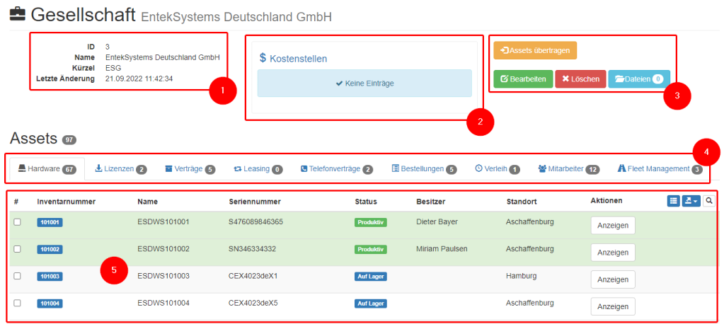 Bereiche der Detailansicht