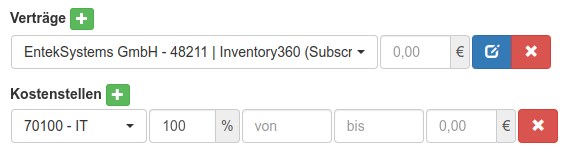 Zuordnung von Verträgen & Kostenstellen