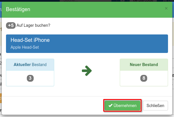 Lagerbestand übernehmen