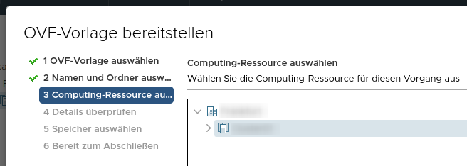 Host / Cluster auswählen