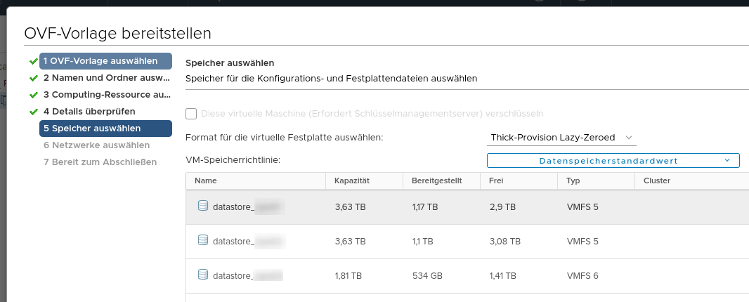 Datastore auswählen