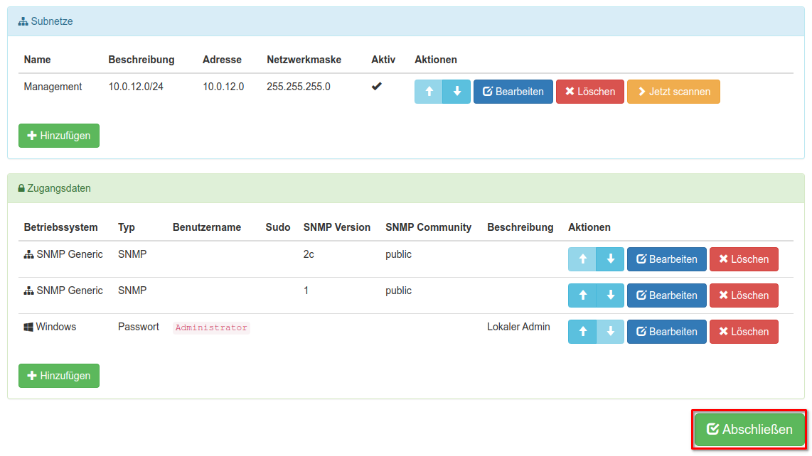 Einrichtungsassistent abschließen
