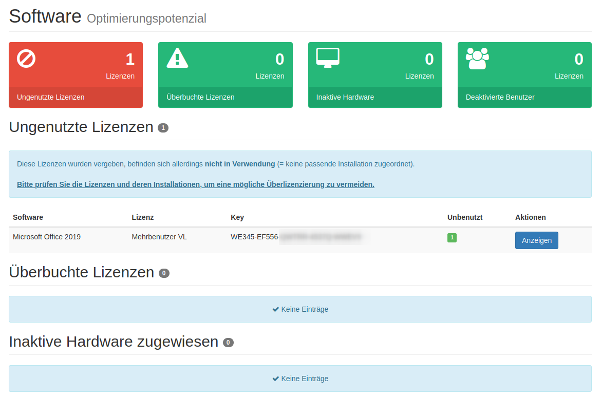 Übersicht zu Optimierungspotential