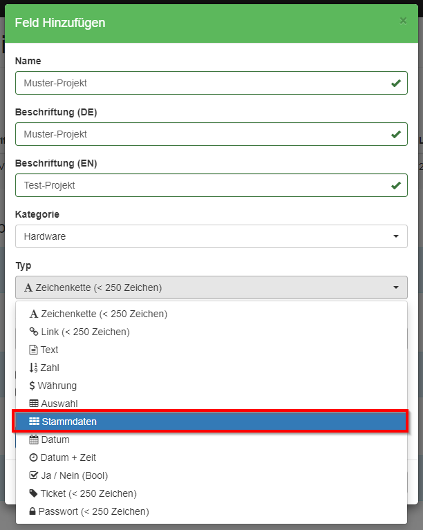 Stammdaten - Benutzerdefinierte Felder