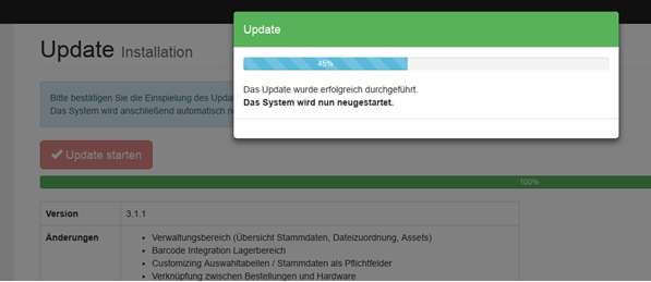 Fortschritt der Update-Installation