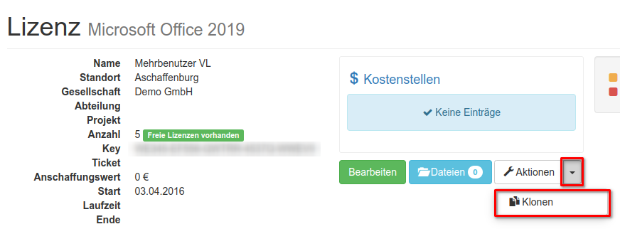 Klonen einer Lizenz