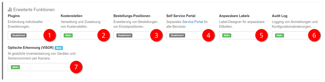 Aktivierung / Deaktivierung der erweiterten Funktionen