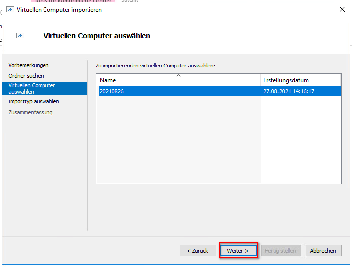 Schritt 3 - Virtuellen Computer auswählen