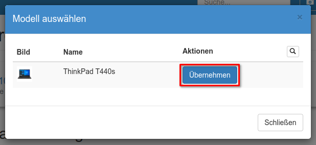 Modell übernehmen